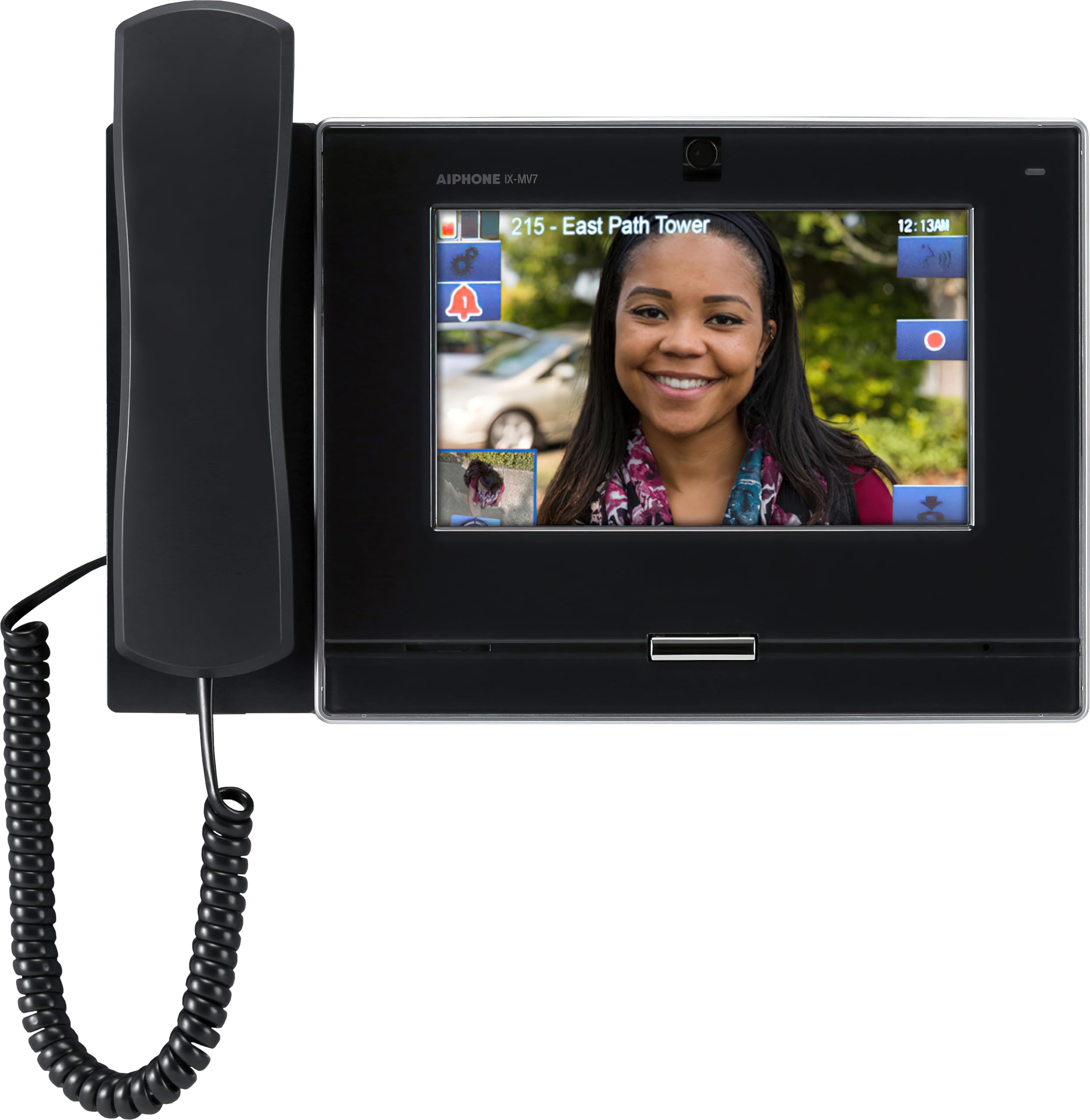 AiphoneIX-MV7-HB IP Addressable Hands-Free or Handset Master Station, Black; 7" TFT LCD Touchscreen; Hands-Free or Push-to-Talk Communication; 8 Customizable Speed Dial Buttons; 600 Ohms Audio Input