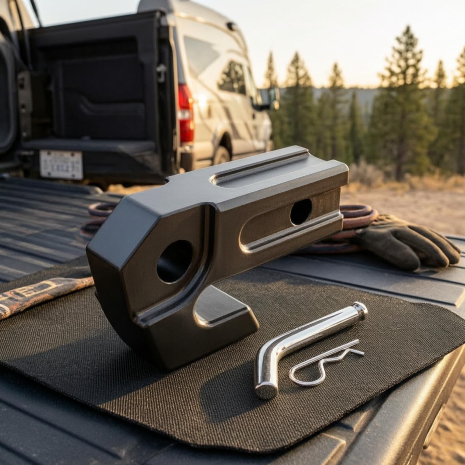 Trailer Hitch Blocco Traino Serratura Gancio Rimorchio Chiusura Accoppiamento Metallo con Corpo Rettangolare Offset E Foro Tondo Lega di Alluminio, Nero