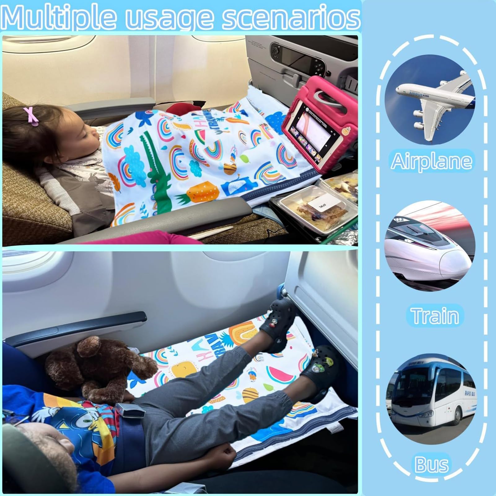 Lettino Aereo Per Bambini - Estenditore Sedile con Poggiapiedi | Amaca Morbida da Viaggio per Volo Campeggio