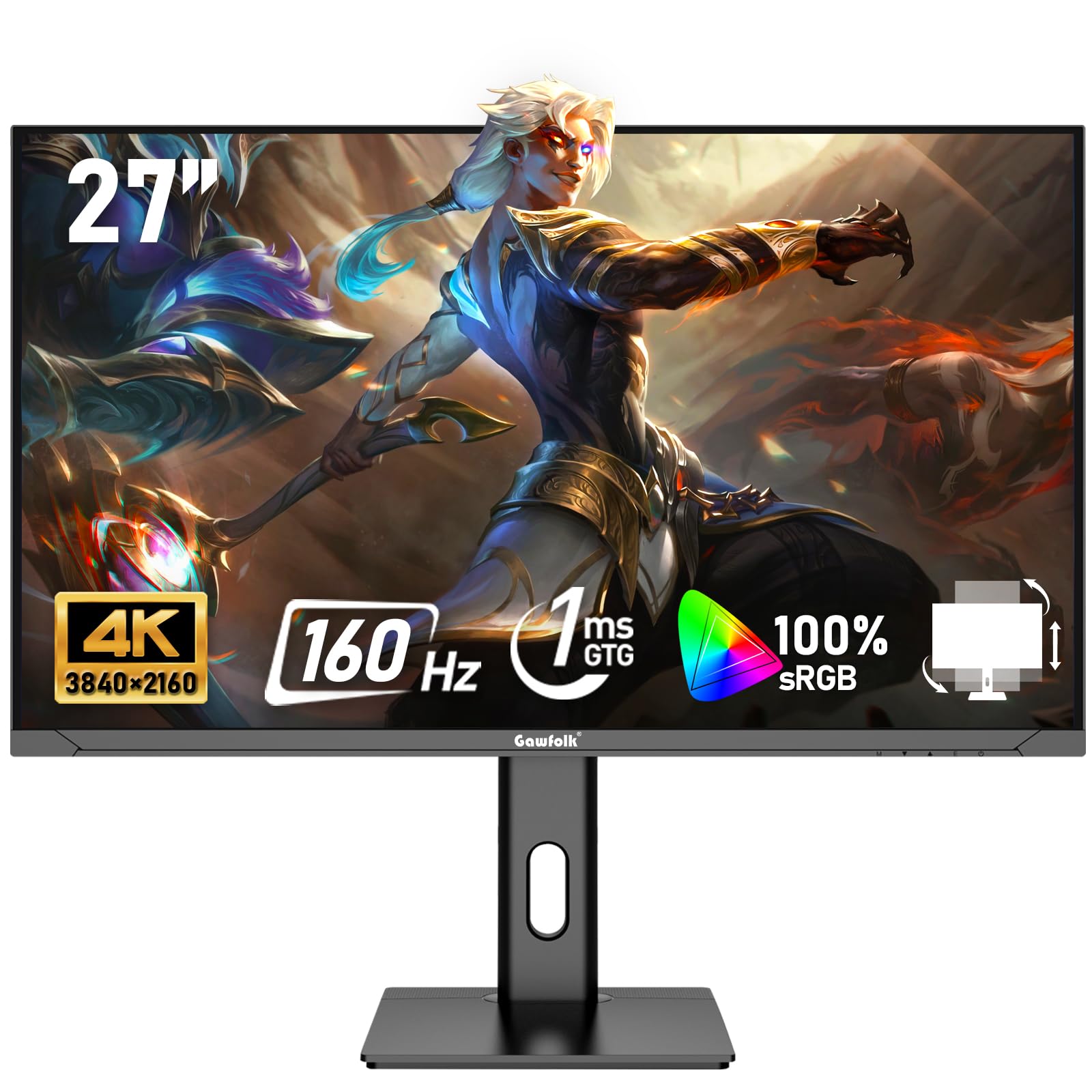 Gawfolk Monitor de juego QHD de 27 pulgadas, pantalla PC IPS 2K 120Hz, 2560×1440P, FreeSync, HDMI, DisplayPort, VESA 75 x 75 mm, negro — view 27