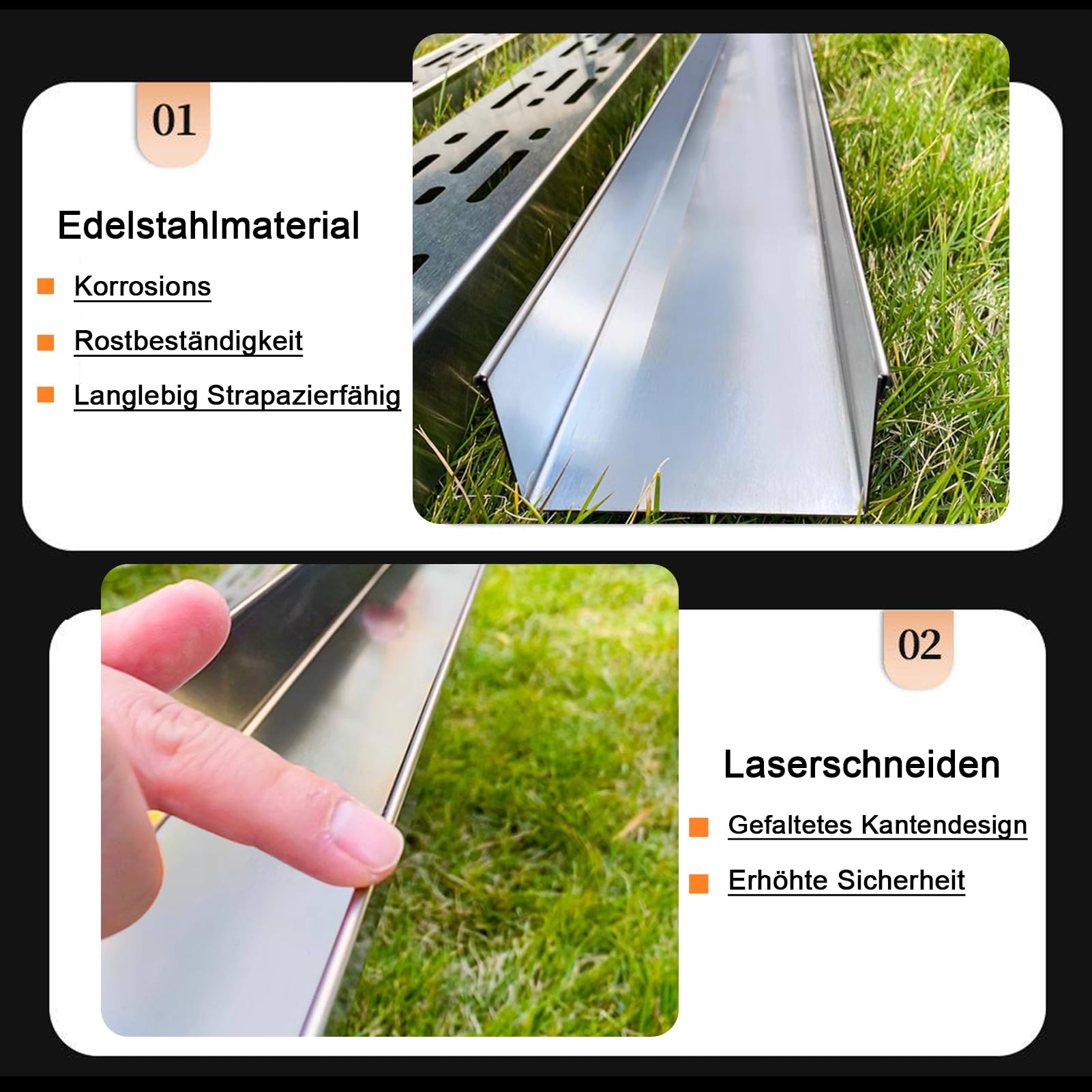 Entwässerungsrinne Terassenrinne, 1m Regenwasser Ablauf Bodenrinne aus Edelstahl Entwässerung für Hof Garten Terrasse Grabenentwässerung, Extra Flach 8cm Höhe 5cm