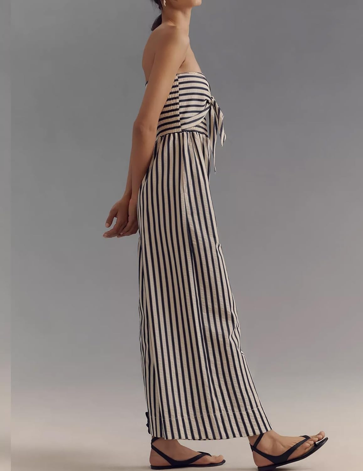 Women’s Summer Strapless Jumpsuits Elegant Cute Striped Bow Tie Front Rompers 2025 One Piece Outfits with Pockets - Image 3