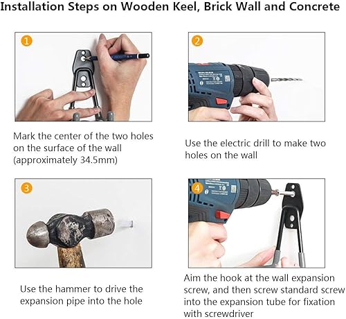 Miniatura 6 de Paquete de 2 ganchos de almacenamiento de garaje, organizador de herramientas de jardín de garaje, ganchos de acero para montaje en pared, ganchos