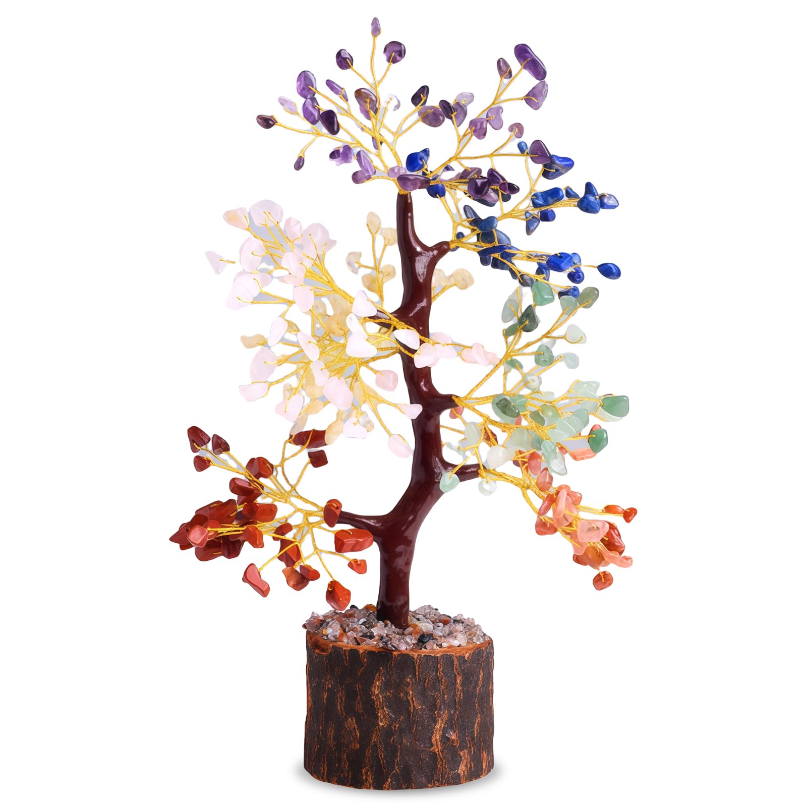 PRITOK Seven Chakra Crystal Tree: Genuine Crystal Mixed Color, Crysta Tree of Life Decorative Healing Crystals, Positive Energy, Feng Shui Tre e for Home Decor, 280 Beads, Birthday Gifts for Women men