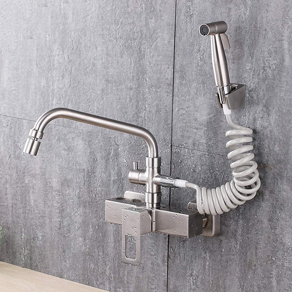 Robinet cuisine mural extensible avec pistolet pulvérisateur haute pression et rotation à 360°