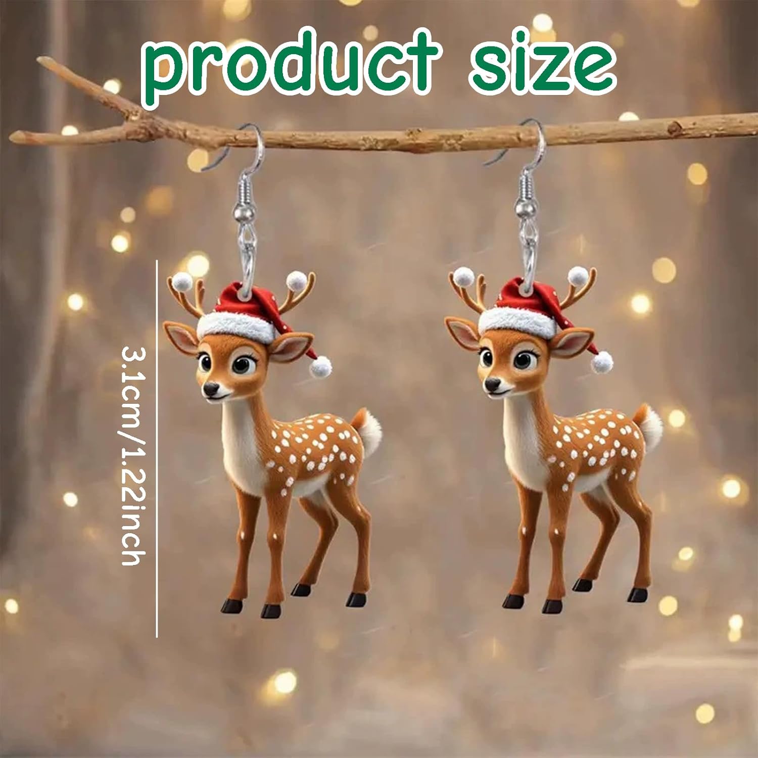 Christmas Earrings Cute Red Hat Deer Drop Dangle Earrings - Image 6