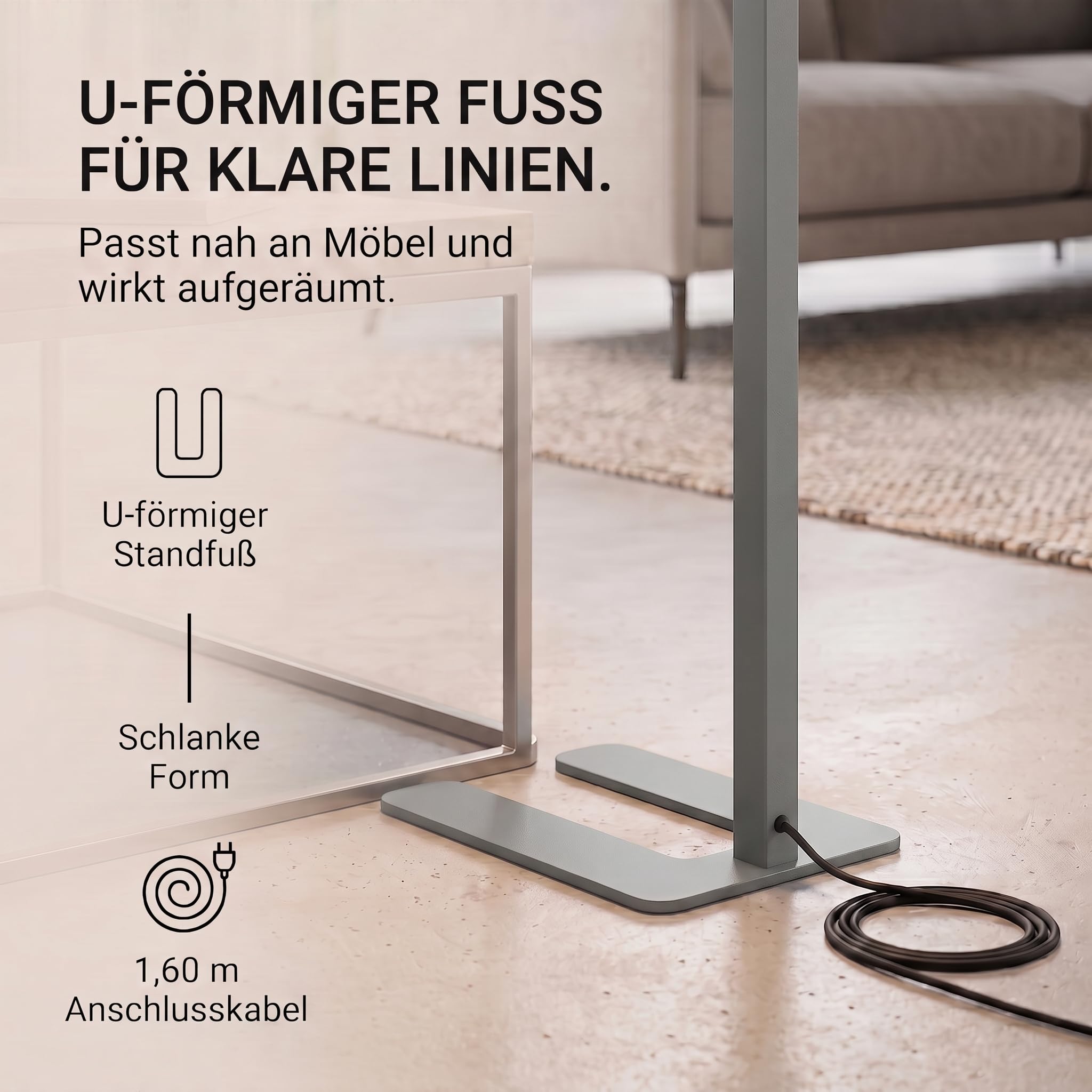 LED Büroleuchte Stehleuchte Arbeitsplatzleuchte für das Arbeitszimmer Bürolampe aus Alu, dimmbar, 4.000K Neutralweiß, 8.000lm, 60W, UGR< 19 blendfrei, Up & Down (grau)