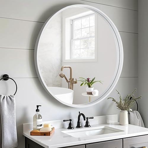 Miniatura 53 de WallBeyond Espejo redondo de madera de 24 pulgadas, espejo de pared circular para baño, espejo de pared redondo para decoración de pared, tocador