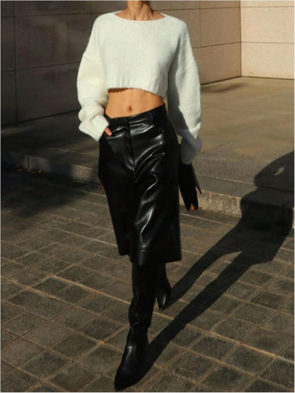 WDIRARA Women's Goth Punk Faux Leather Wide Leg Shorts Loose Knee Length Shorts - Image 4