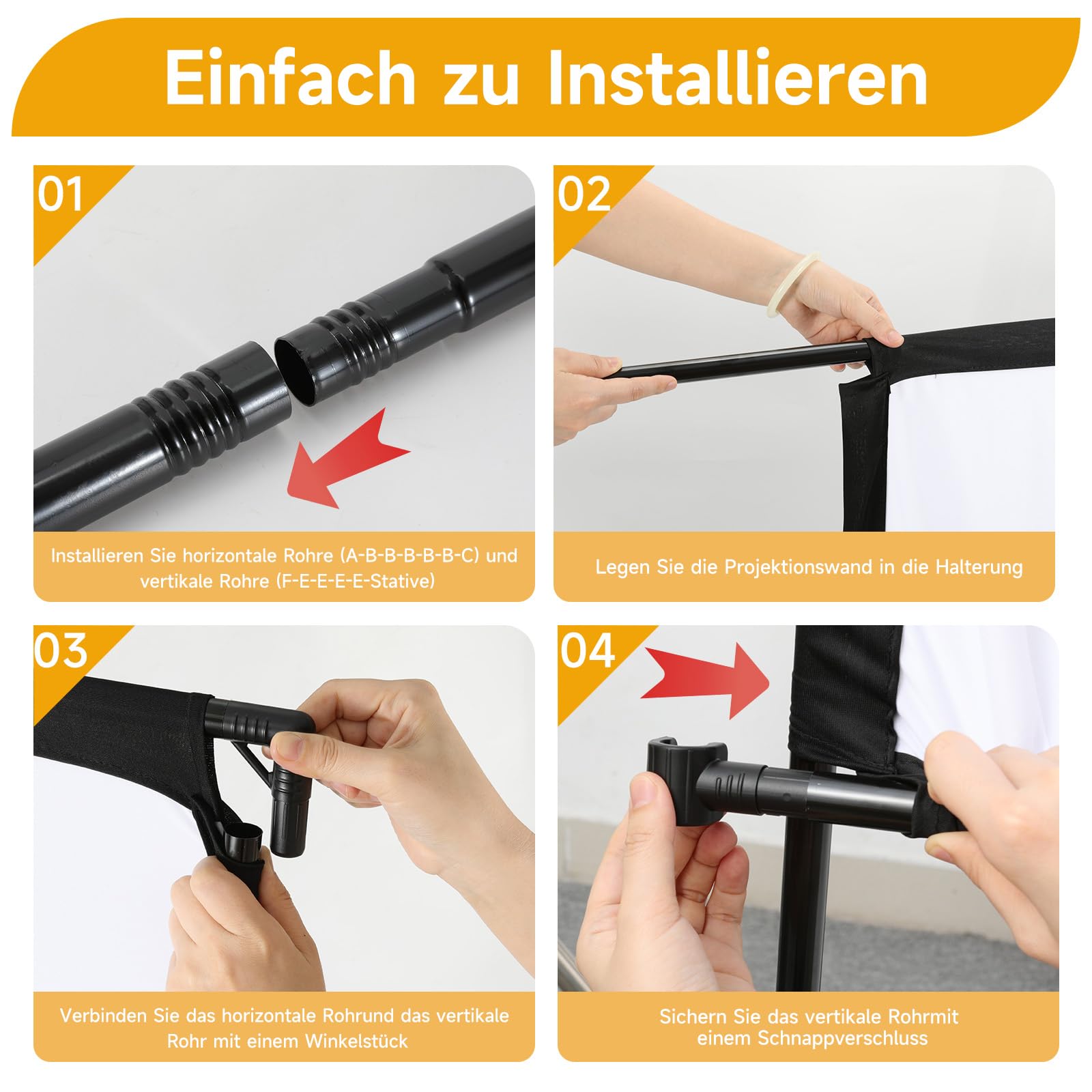 VISULAPEX 120” Beamer Leinwand mit Stativ, 16:9 4K HD Projektor Leinwand Tragbar, Faltbare leinwand Beamer mit Tragetasch für Heimkino Gartenkino Theater Nächte