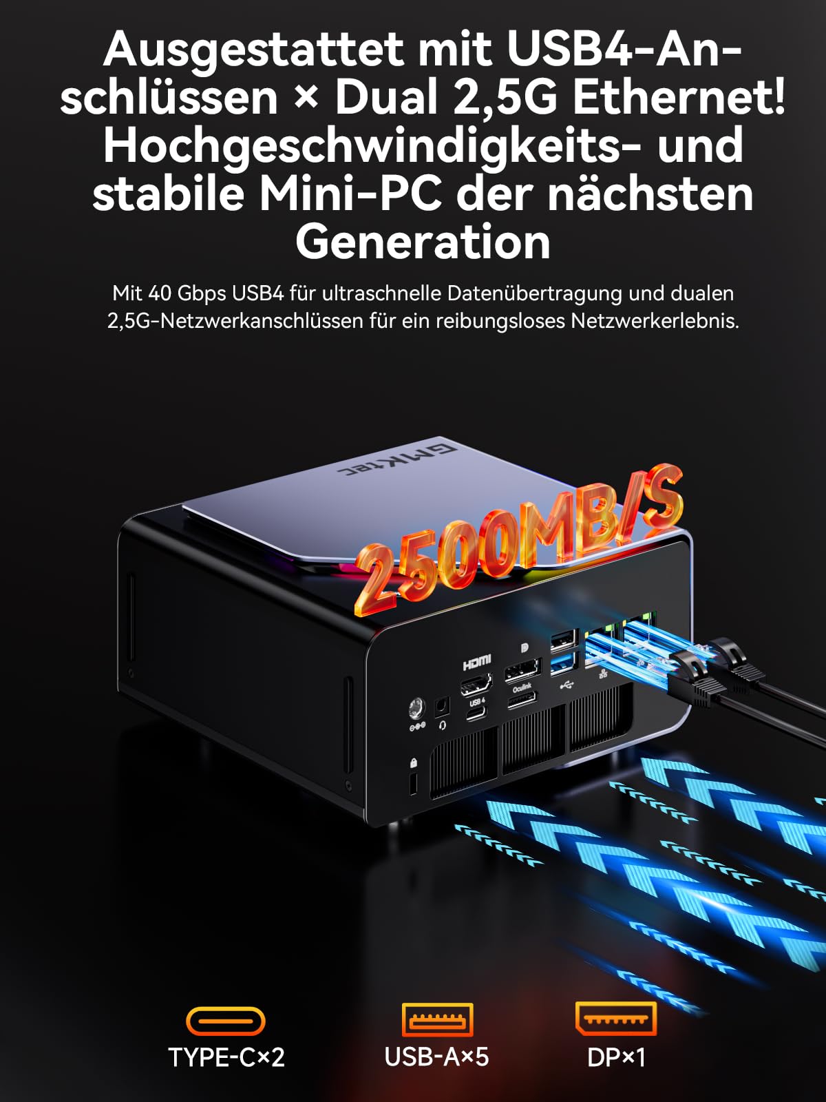 Mini Gaming PC AMD Ryzen 7 H 255 (Upgrade 8745HS, 4.9 GHz), Mini PC barebone (NO DDR, NO SSD) Suppoprt DDR5, PCIE 4.0x4, Micro-PC mit USB4.0|2.5G LAN|Quad 4K Display|Oculink–für Gaming und Business