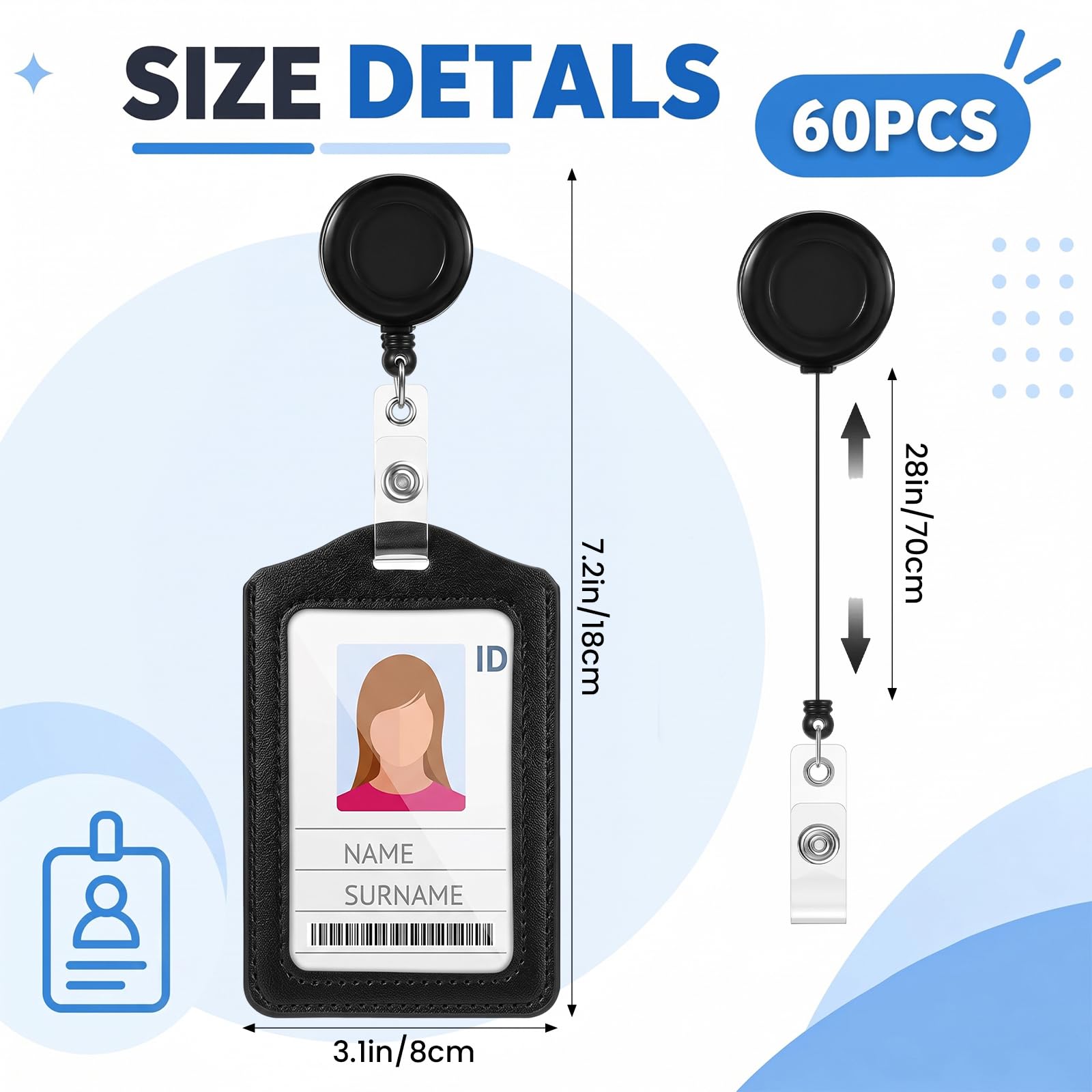Eersida Set di 60 bobine retrattili per badge, colore nero