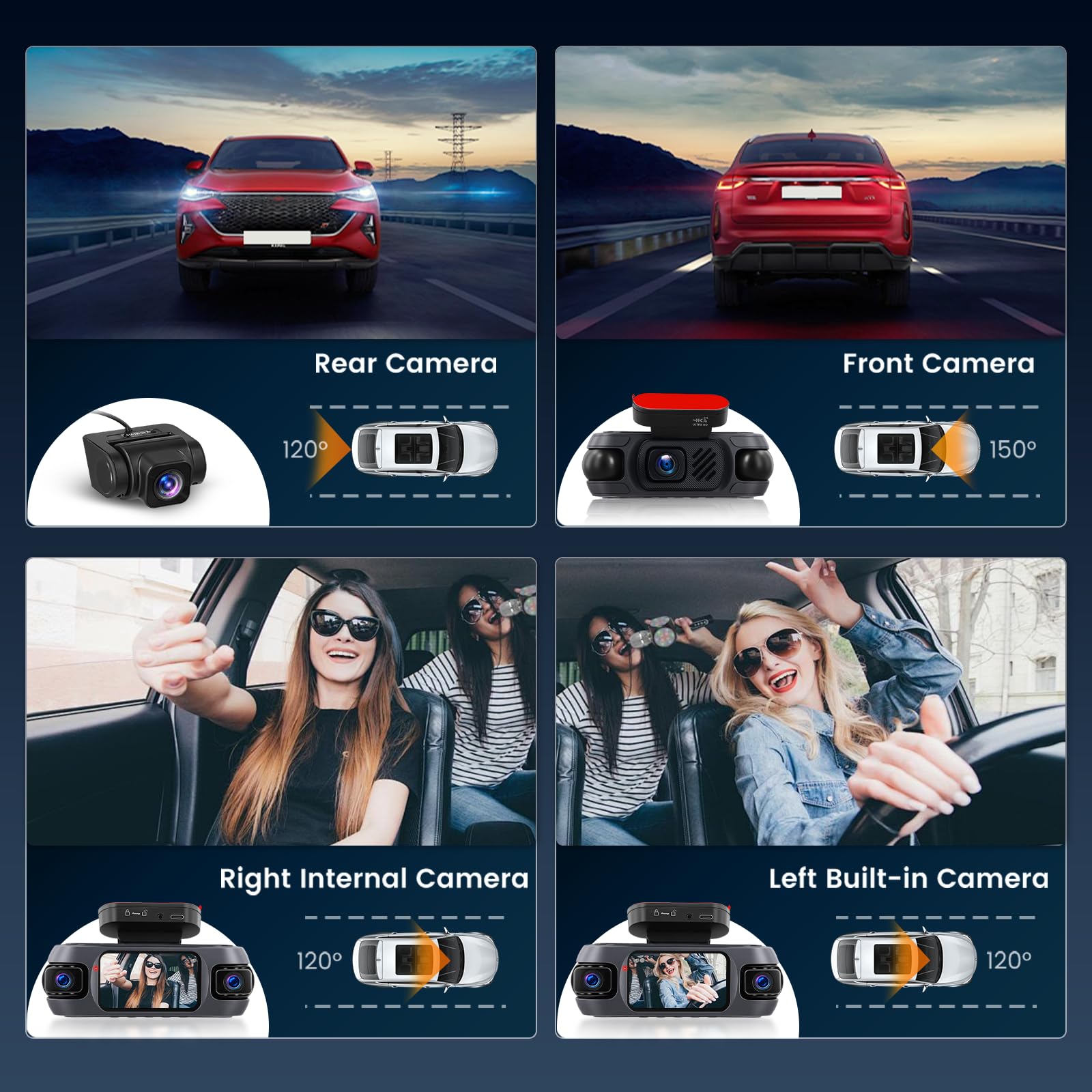 Dash CAM 4 Canales WiFi 4K Delantero Pantalla 3" 64GB | GPS. G-Sensor. Bucle. BSD. Visión Nocturna. Monitor Aparcamiento 24h