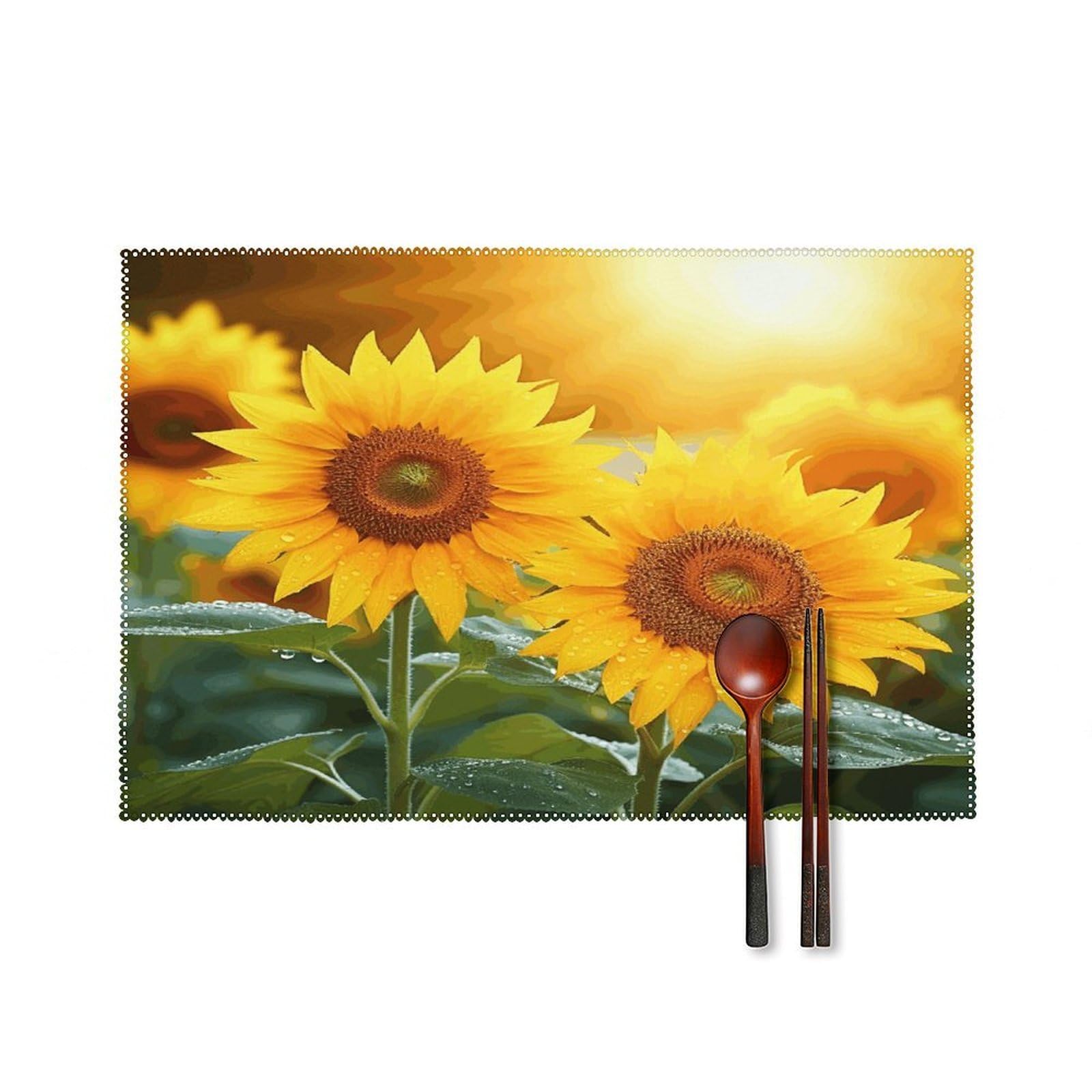Sunflower Flowers Placemats Set of 4 Heat Resistant Non-Slip Place Mats for Dining Table Washable Placemat Wipeable Dining Table Mat Canvas Place Mats Dining Table Decor