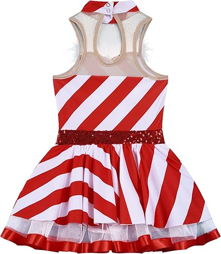 Miniatura 5 de Yartina Disfraz de Navidad para niños y niñas, con lentejuelas, estampado de rayas, tutú de leotardo, vestido de leotardo para patinaje sobre hielo