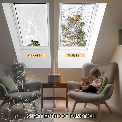 Miniatura 2 de Shackcom - Película de seguridad para ventana de 23.6 x 19.7 pies, película adhesiva de vidrio templado antirroturas para el hogar, la oficina y el
