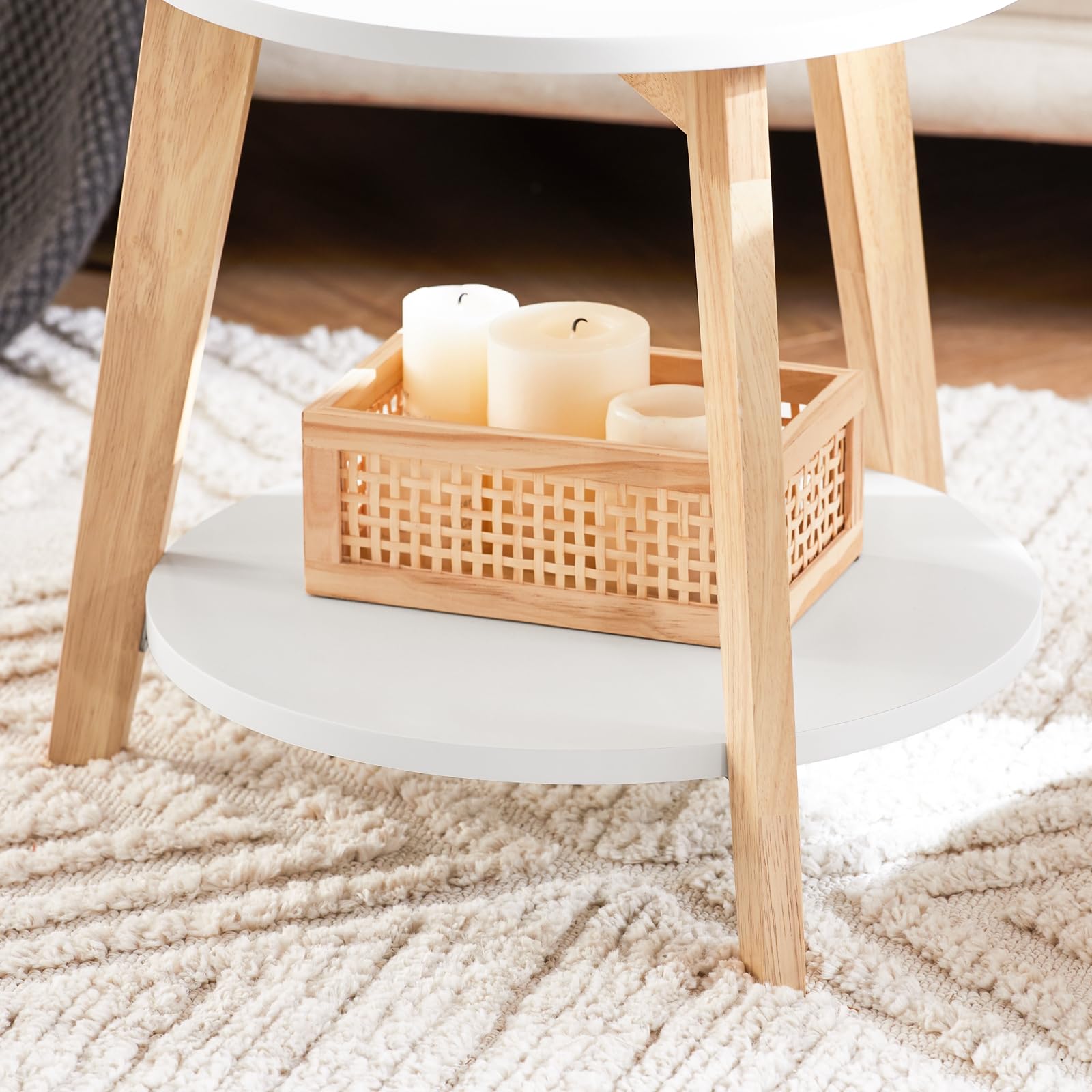 SoBuy Set di 2 Tavolino Salotto Nidificanti - Tavolini Rotondi per Soggiorno, Grande 50cm e Piccolo 40cm, Bianco, FBT75-W