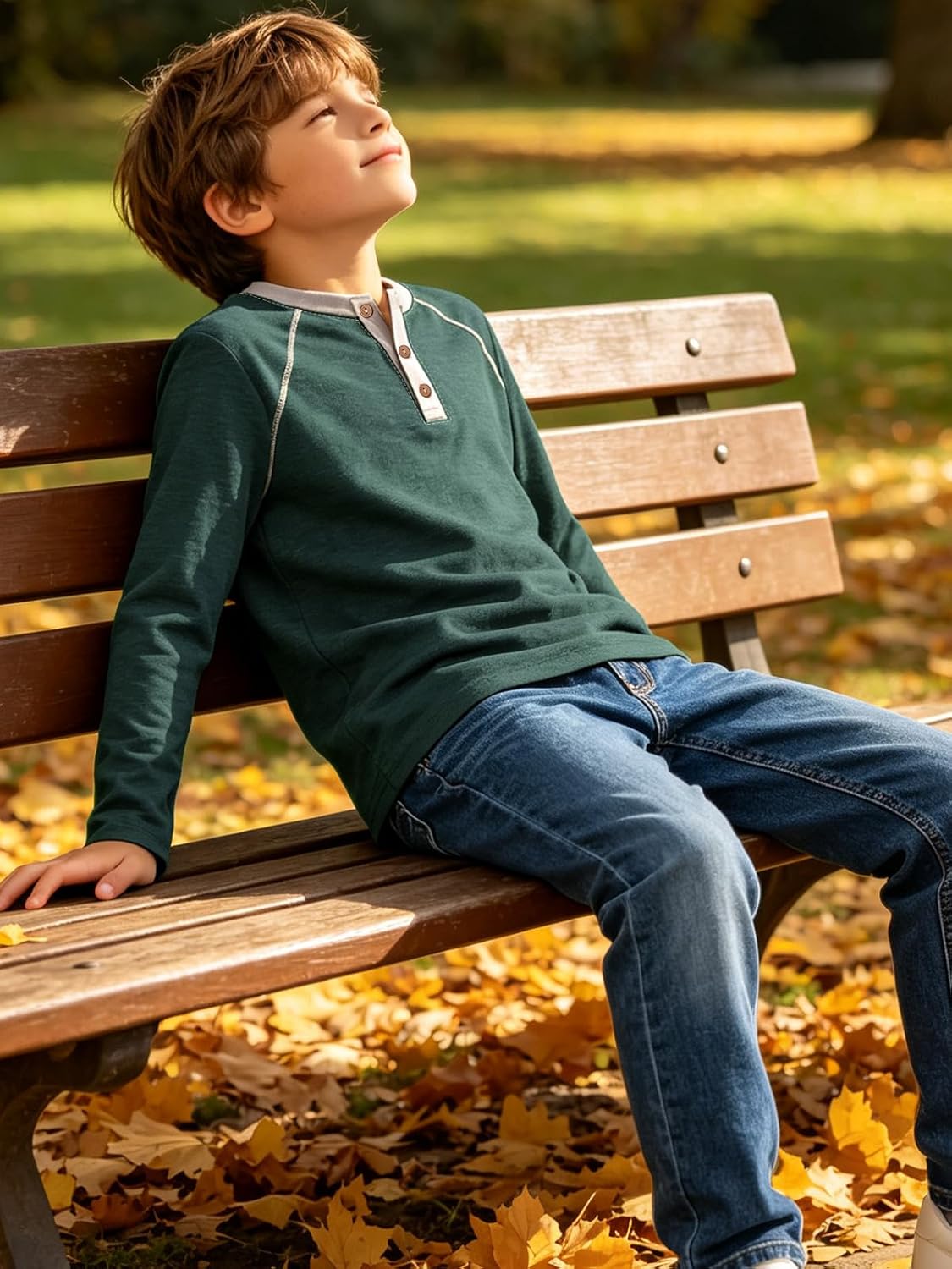 Boy's Henley Shirts Kids Long Sleeve Lightweight T-Shirt 5-14 Years