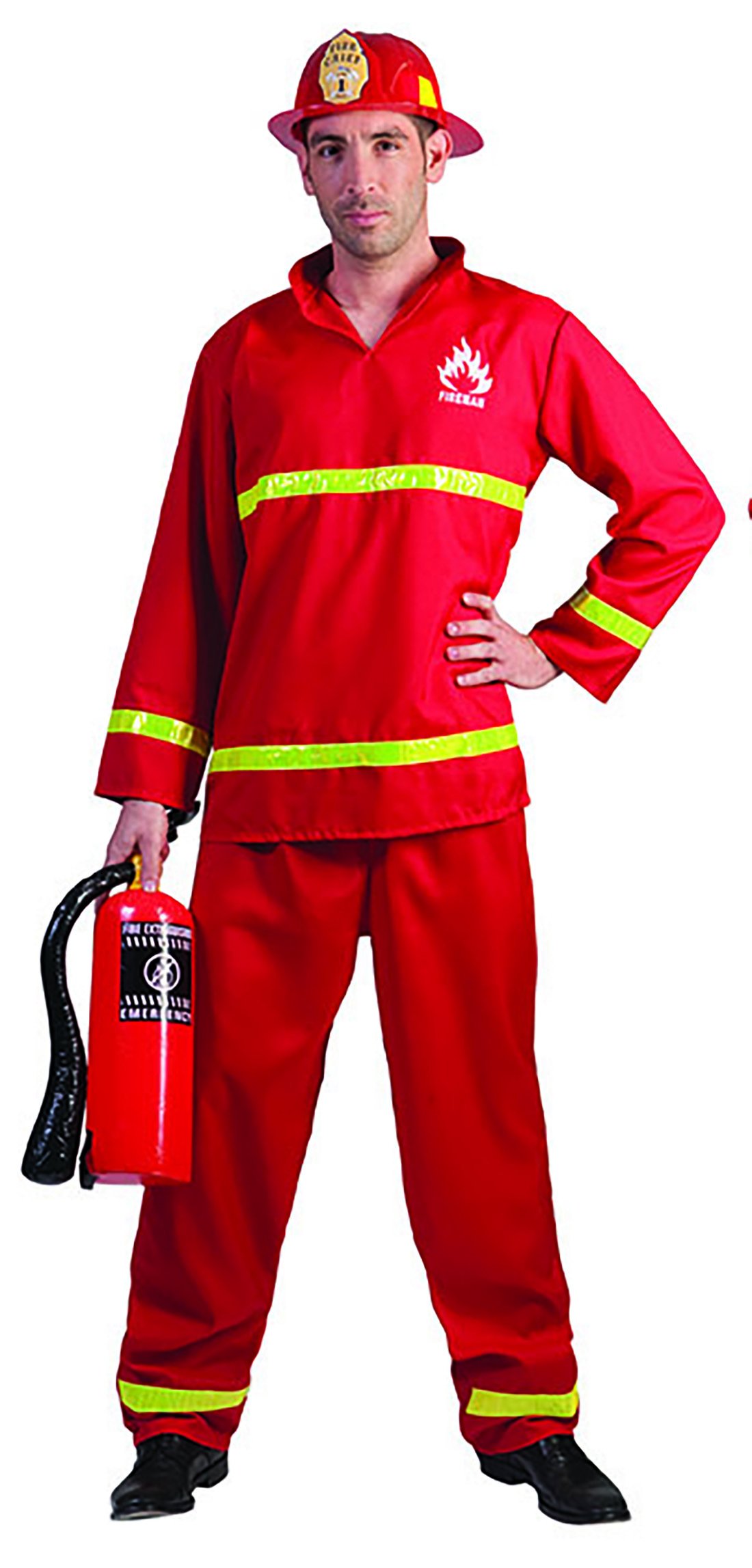 Zauberclown magic Clown FIRE FIGHTER SUIT COSTUME WITH BRIGHT STRIPES FOR MEN – XL – Multicoloured