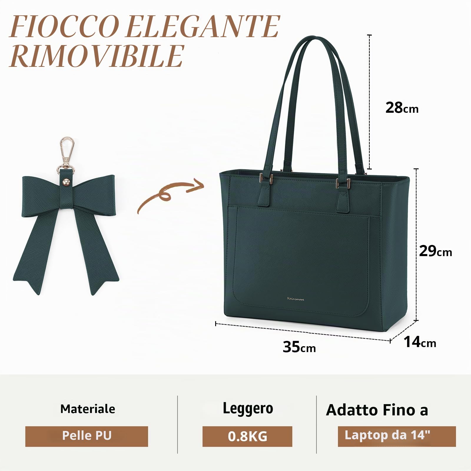RAINSMORE Borsa Donna Grande Capacità Borsa Lavoro Donna | Borse Università Tracolla Ufficio Spalla in PU Pelle, Borse Tote per Shopping Viaggi Scuola Ufficio