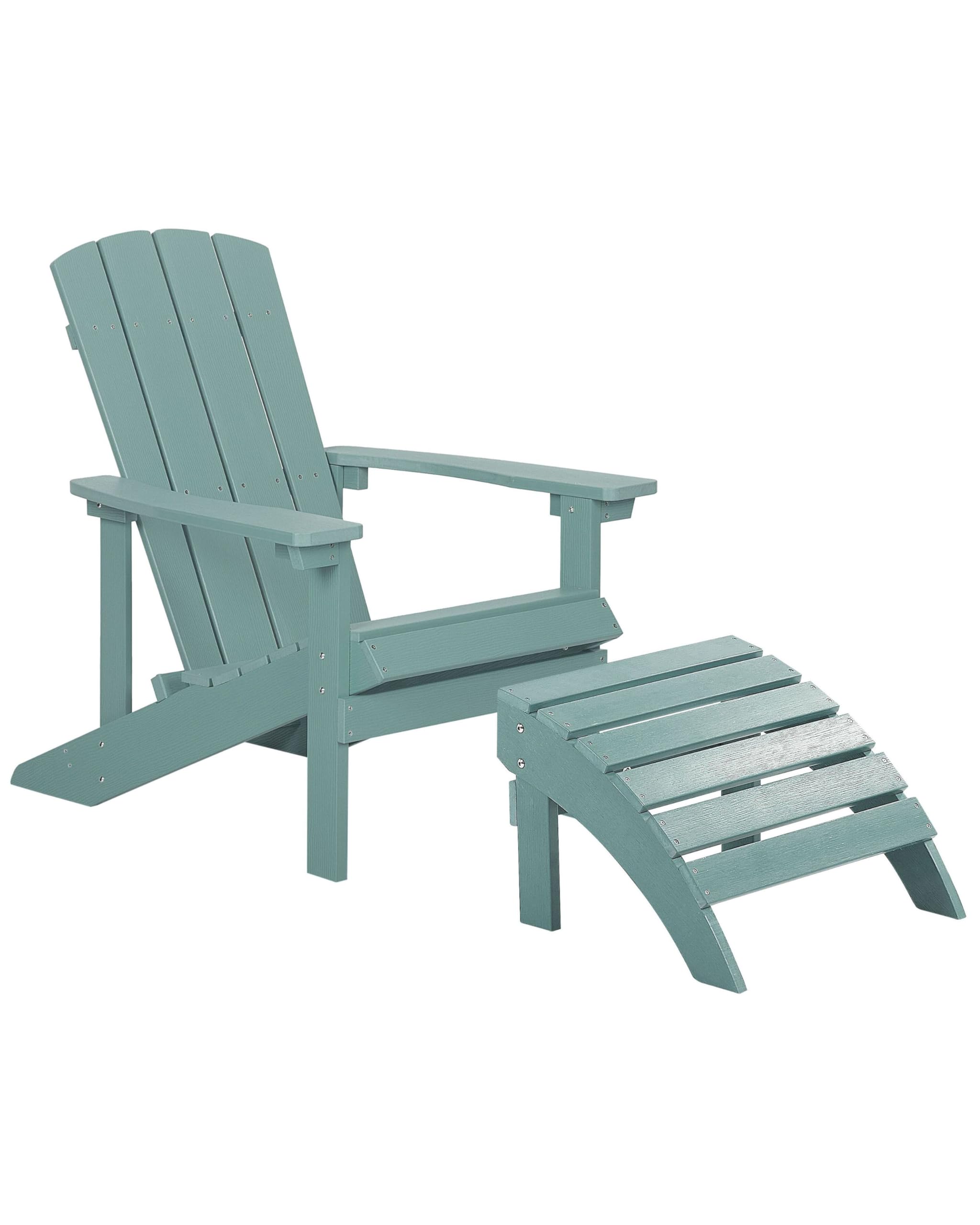 Beliani Silla de jardín Verde Turquesa de Madera sintética con reposapiés Resistente a la Intemperie Estilo Moderno Adirondack