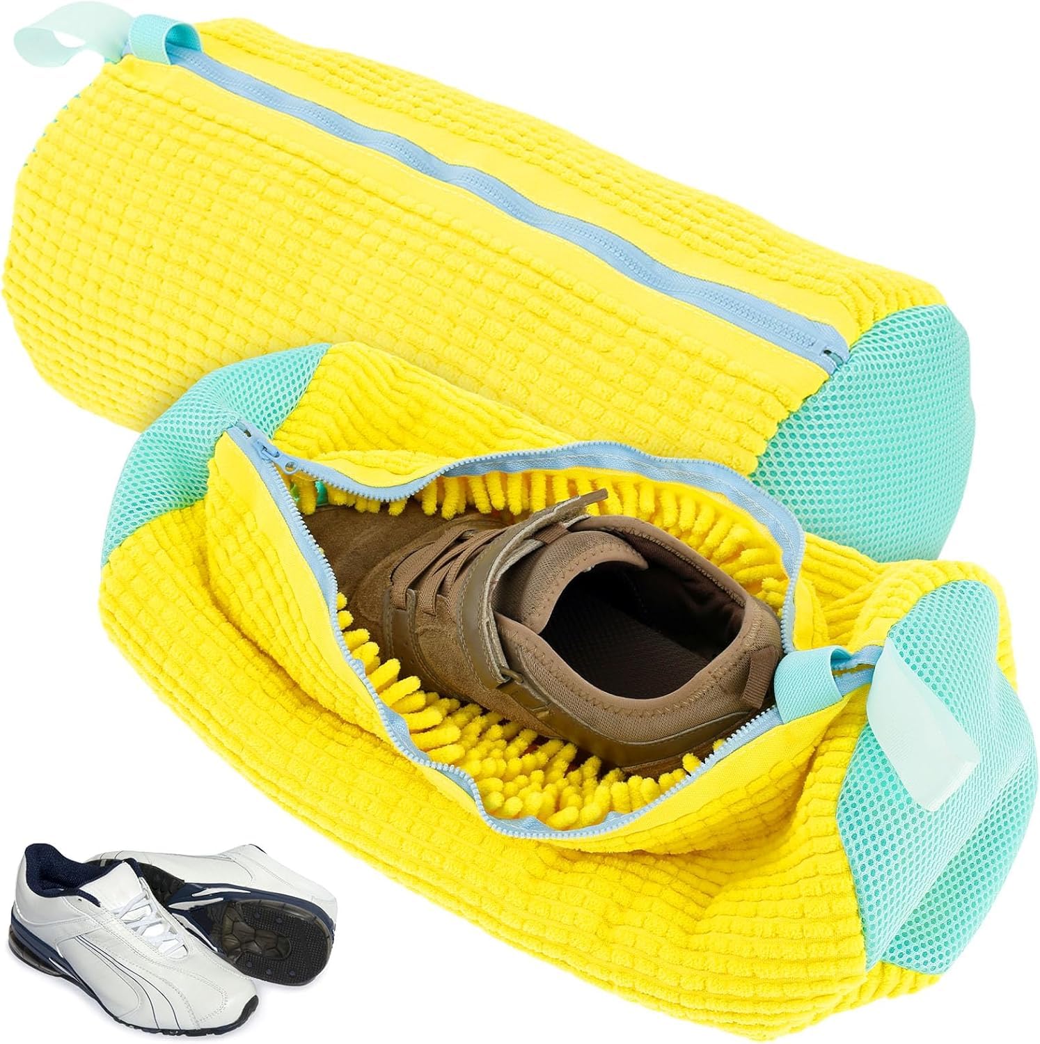 Shoe Washing Bag for Washing Machine with Zipper Washer and Dryer, Reusable Shoe Cleaning Bag Fluffy Fibers - Yellow Color-image-46