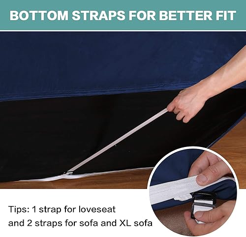 Miniatura 5 de Turquoize Paquete de funda de terciopelo para sofá de dos plazas, funda de sofá de alta elastano, fundas de descanso, fundas de sofá, color azul