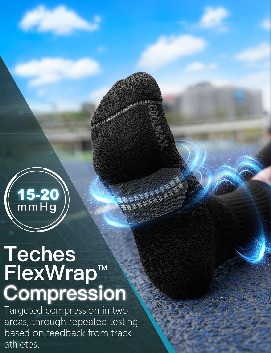 Juclise Compression Crew Running Socks, Coolmax Bamboo Viscose Moisture-Wicking Anti-Blister Padded Athletic Hiking Workout