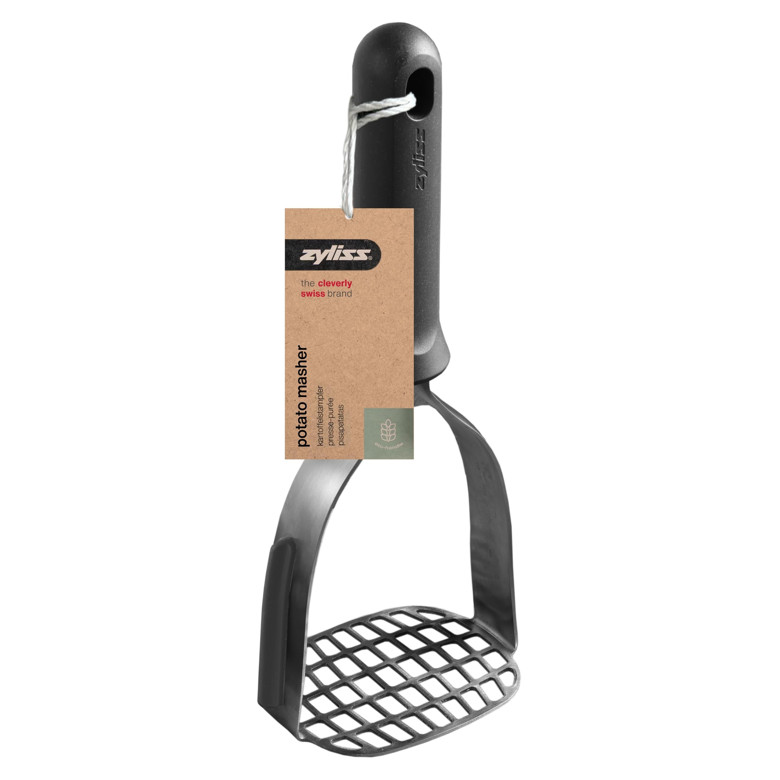 Zyliss Potato Masher, Robust Stainless Steel with Sustainable Wheat Straw Handle for Mashing Potato Vegetables Garlic