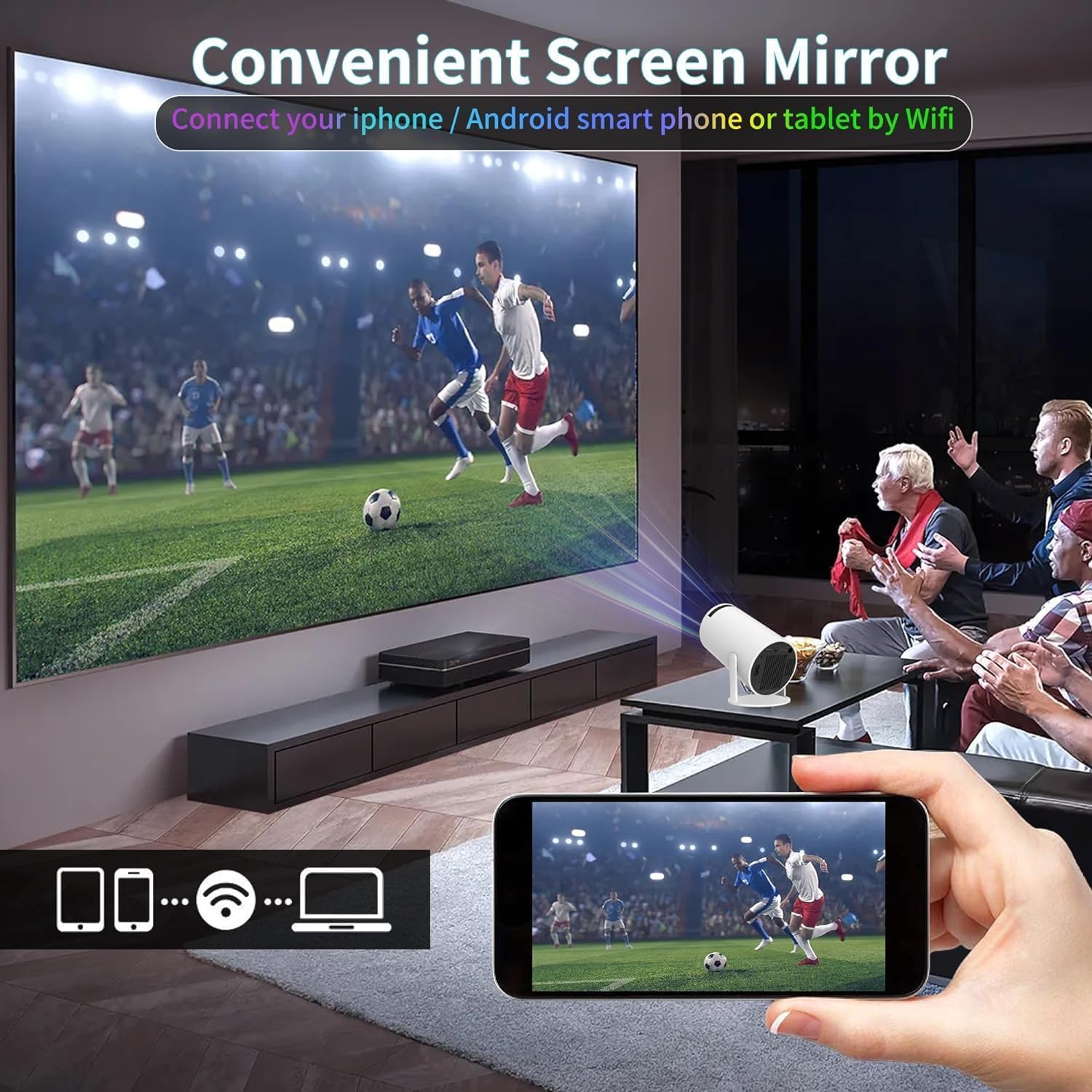 Projecteur Portable, projecteur 4k WiFi et Bluetooth 5.2, Mini projecteur 200ANSI/10000 lumens, écran 130 Pouces