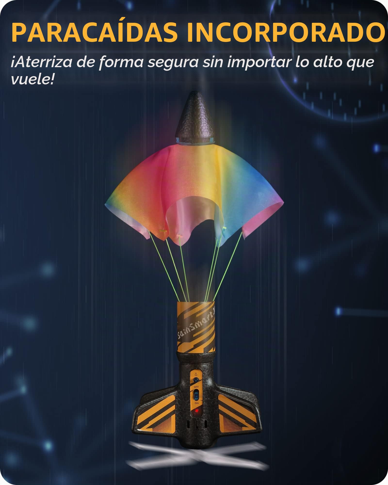 SainSmart Jr. Juguete Cohete – Cohete motorizado con paracaídas, Lanzamiento hasta 61 Metros, Juguete al Aire Libre para niños de 8 a 12 años (Negro)