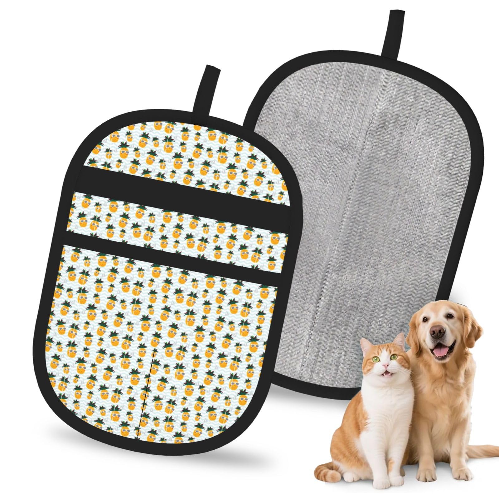 Cute Pineapple Print Pet Hair Remover Gloves Grooming Cleaning Accessory Reusable Deshedding Tool