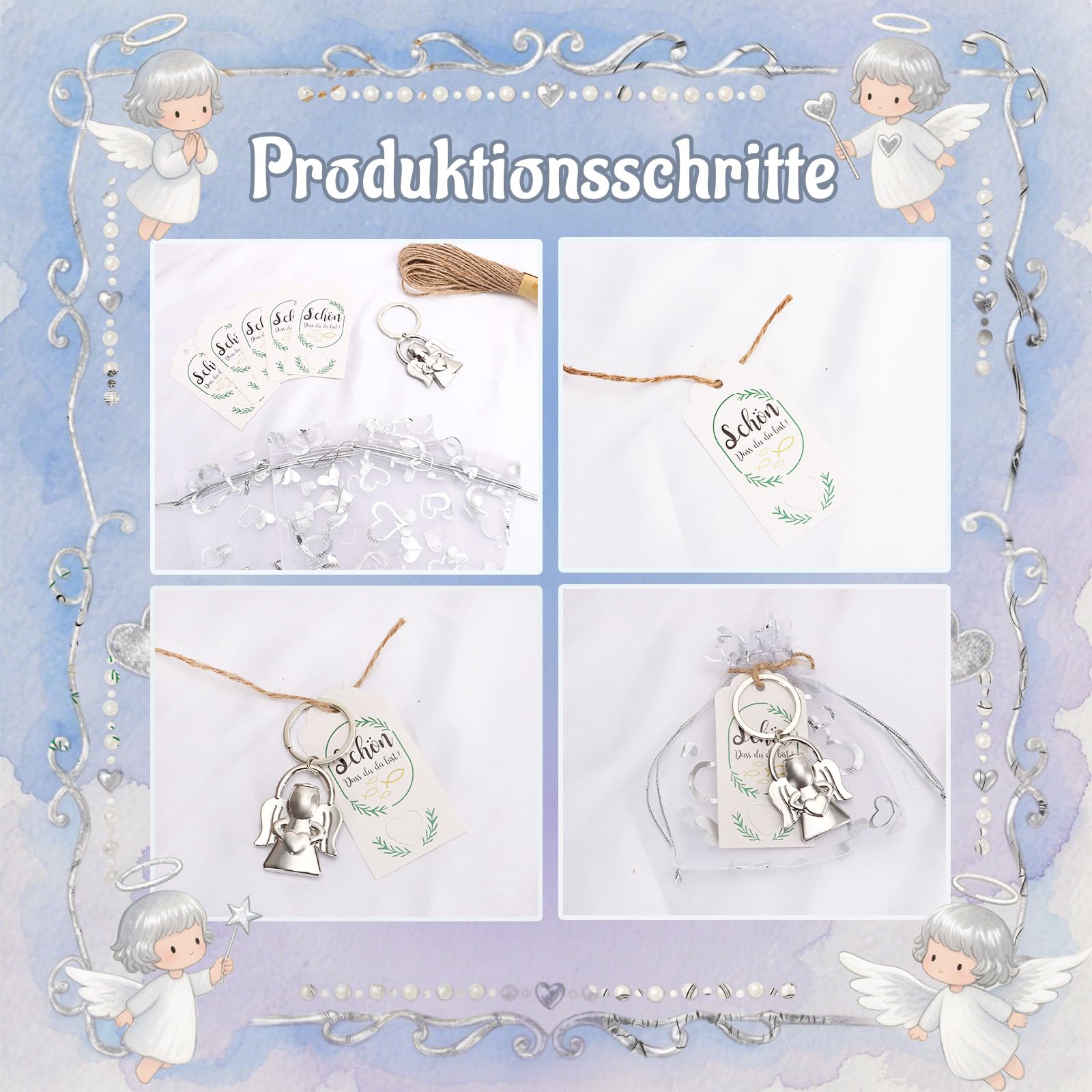 30PCS Schutzengel Schlüsselanhänger Glücksbringer,Glücksbringer Engel Herz Anhänger, Gastgeschenke Schutzengel Anhänger für Hochzeit Abschiedsgeschenk Weihnachtsgeschenke,Taufe,Kommunion (Silber)