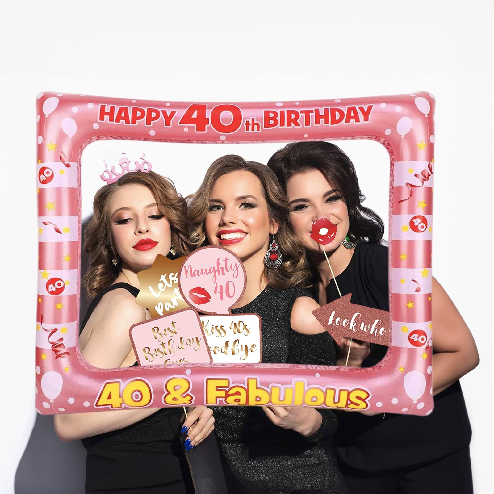 Kit Photobooth Anniversaire TYXHXTF - Cadre Gonflable Rose Or + 33 Accessoires Selfie