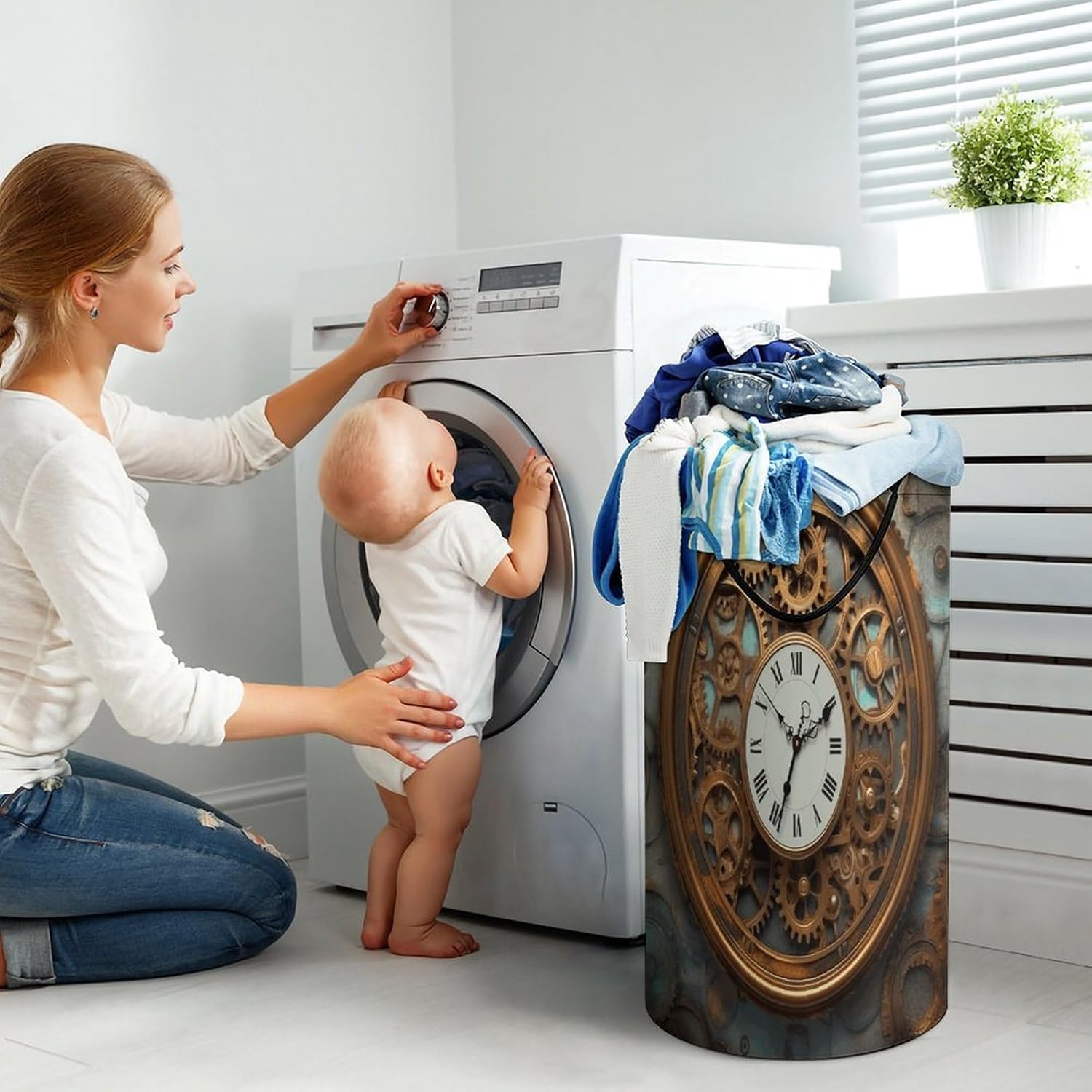 Rusty Steampunk Clock Laundry Hamper Large Collapsible Laundry Basket with Handles Waterproof Clothes Hamper Portable Dirty Clothes Basket for Bedroom Laundry Room Closet Bathroom