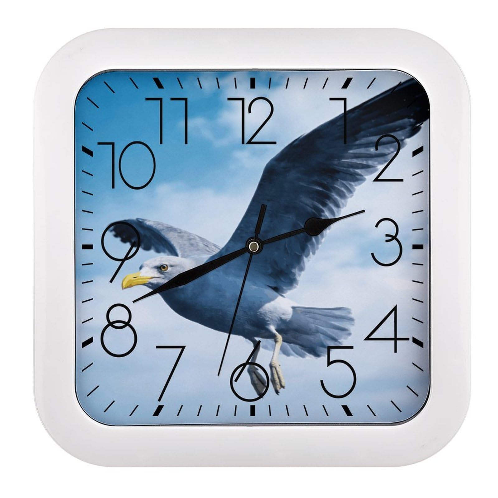 Fodpand Style Seagull Wall Clock,Battery Operated Modern Retro Rounded Square Clock Clock For Bedroom Living Room Office Home Gym Porch Decor Indoor Outdoor 10.2 * 10.2In