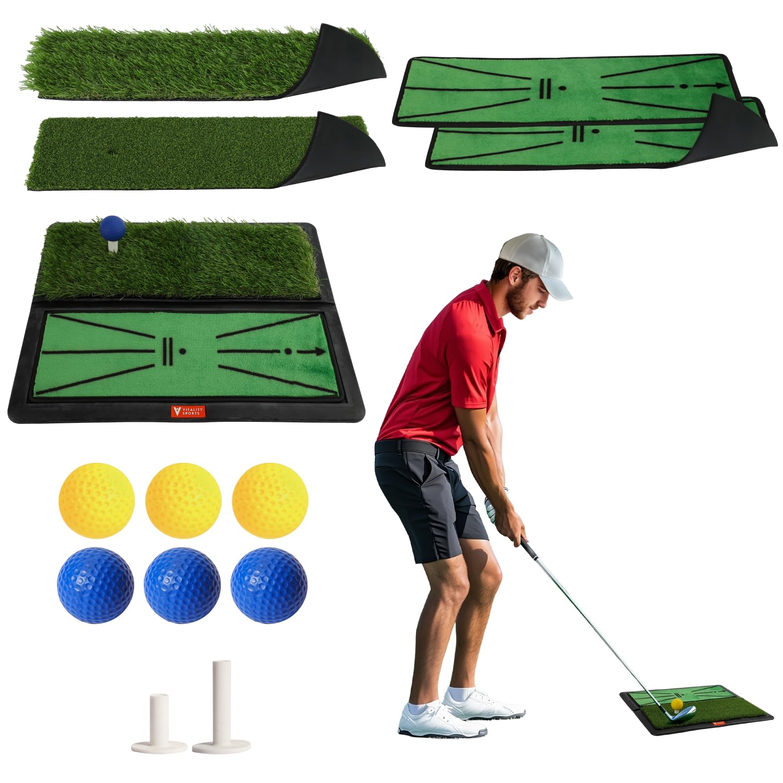 Golf Hitting Mat 4 PCS Dual Turf Golf Practice Mat for Indoor Outdoor Swing Path Feedback Driving Chipping