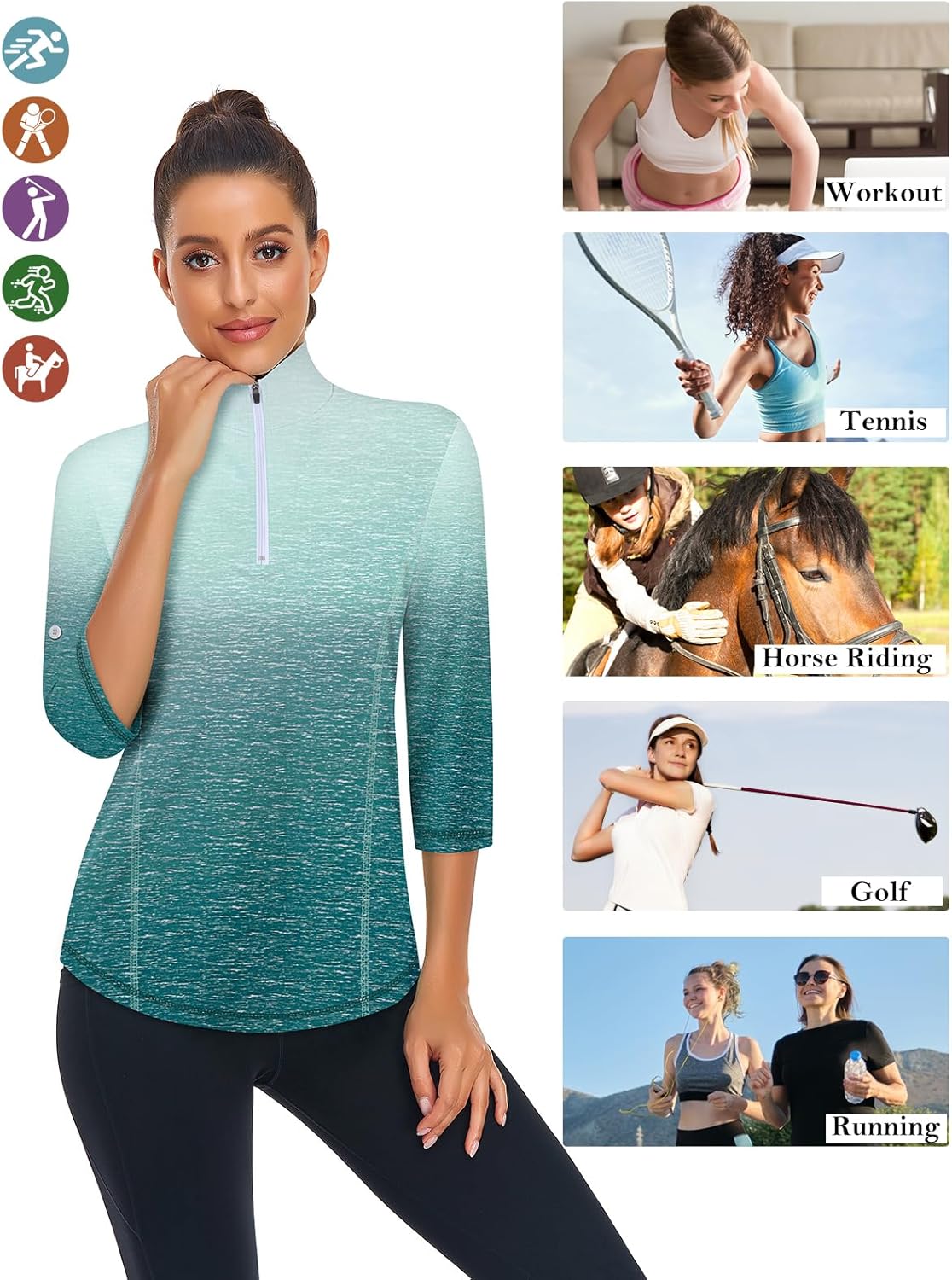 LURANEE Womens 3/4 Roll Sleeve 1/4 Zip Pullover Golf Shirts Athletic Hiking Running Workout Tops UPF 50+ - Image 4