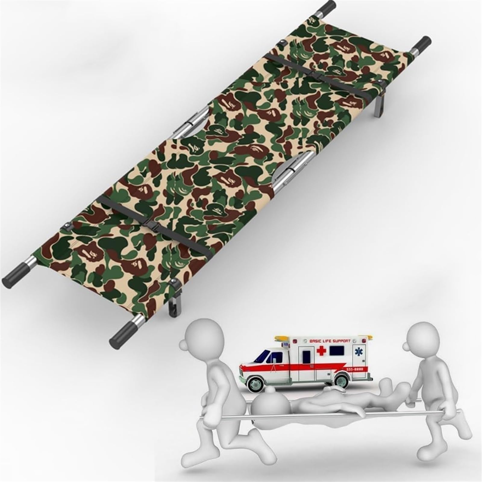Stretcher Bed Emergency Stretcher,Folding Stretcher, Portable Stretcher, Foldable Portable Stretcher Waterproof Oxford Stretcher Patient Aid Gurney Stretcher with Handles and Feet(Camouflage