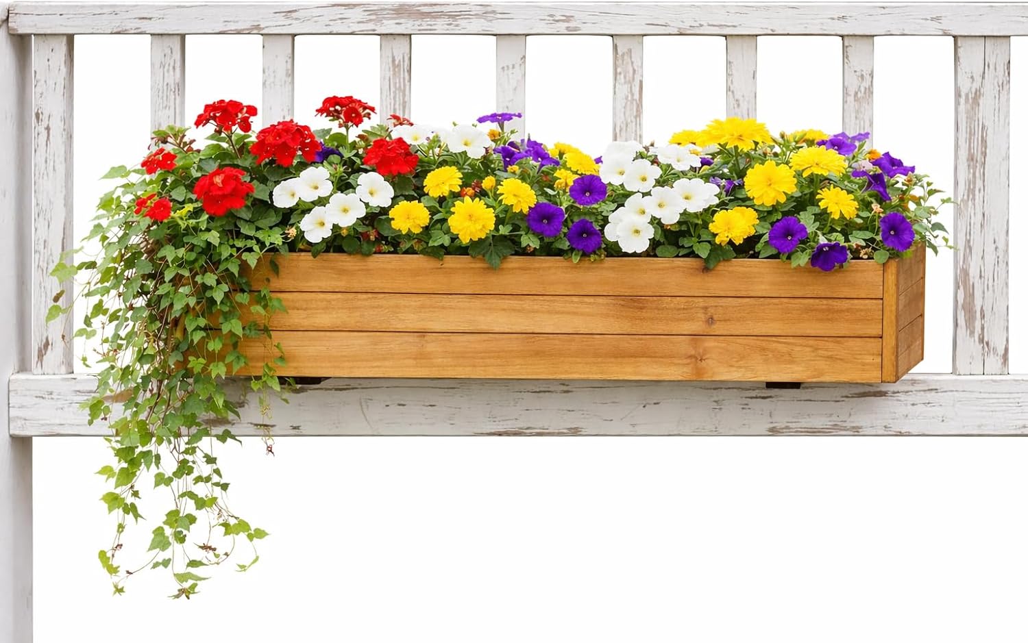 Railing Planter Box, Cedar Clip-On Hanging Planter – Wooden Window Box for Deck & Fence Rails – Easy Mount – Handmade Outdoor Flower Planter, Rustic Garden Decor, Made in USA (30")