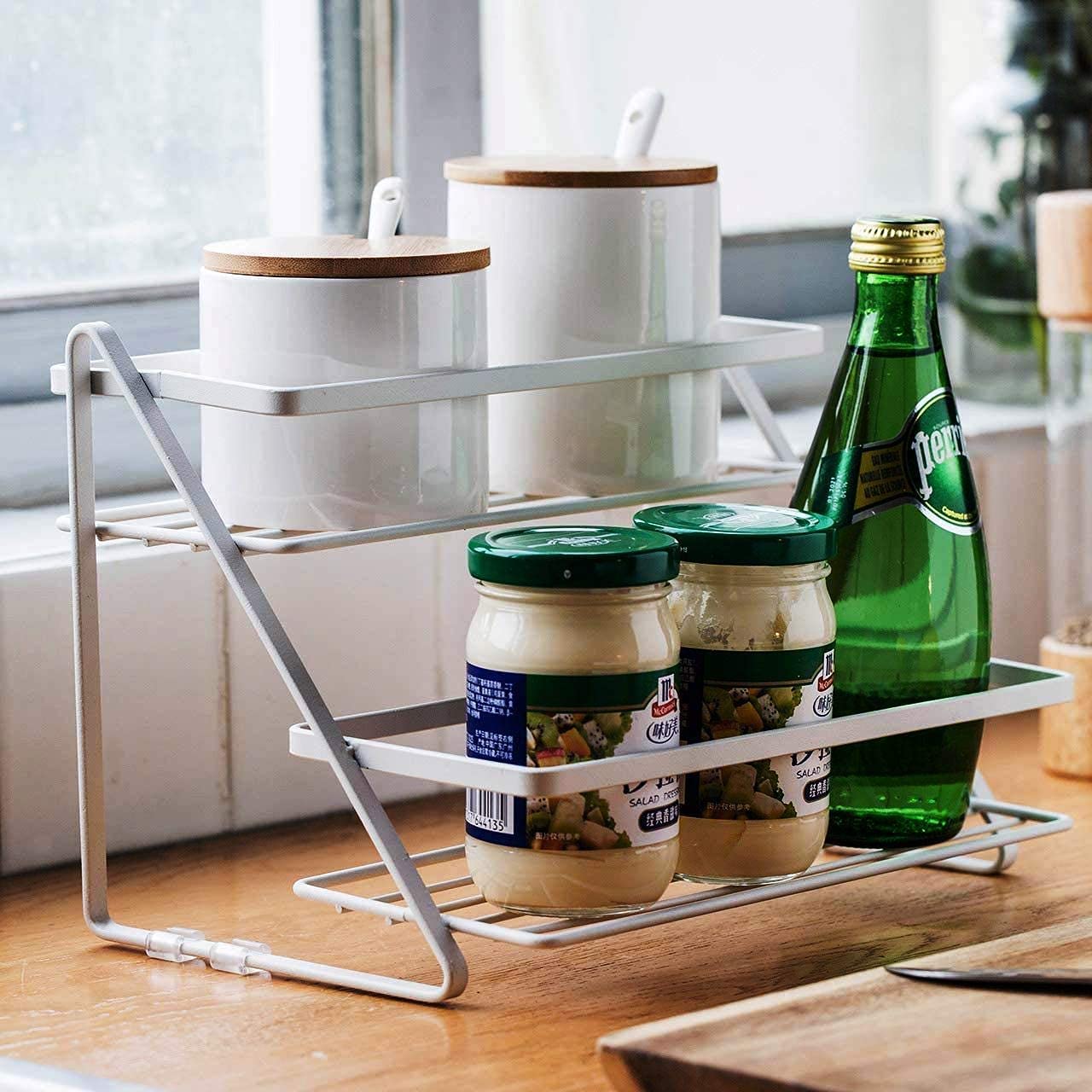 appeasy Metal 2 Step Countertop Step Shelf Kitchen Rack for Spice Storage Container (White) 18D x 26.1W x 18.2H Centimeters