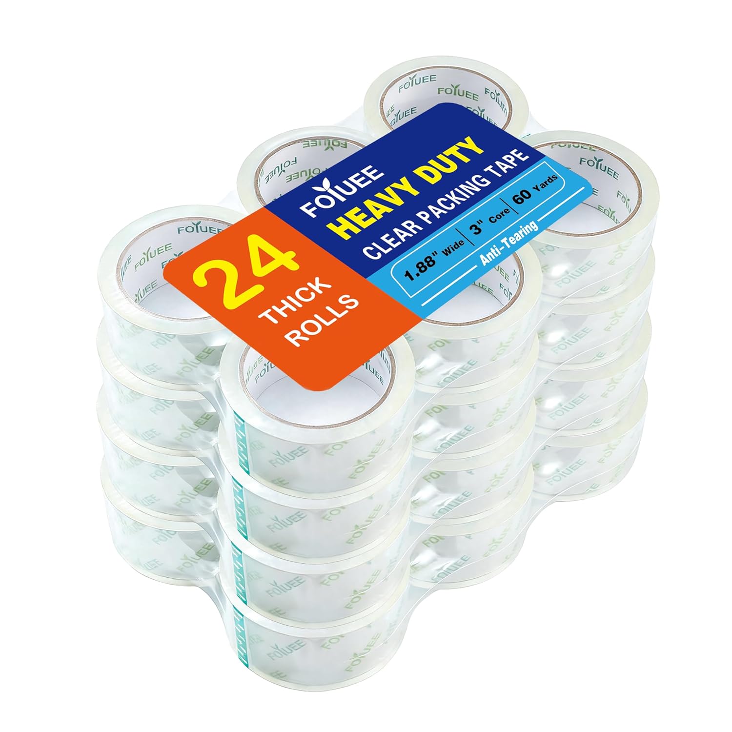 Strong Adhesive Packaging Tape(24 Rolls) for Shipping, Moving and Storage. Clear Packing Tape, Water Base, Crystal Clear, Low Odor, 1.88" Wide, 60 Yards Per Roll, Total 1440 Yards