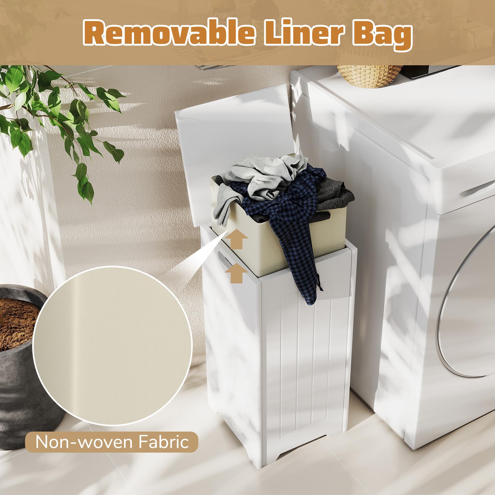 LIFEZEAL Cesto Portabiancheria Sporca, 54L, con Coperchio, Portabiancheria Sporca, per Bagno, Cesta Panni Sporchi, Portabiancheria Salvaspazio, Bianco (con sacco)