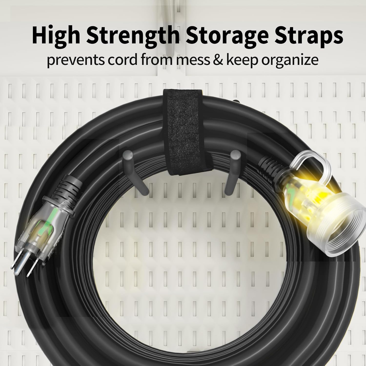 POWGRN 50FT 16 Gauge Black Outdoor Extension Cord Waterproof, 3 Prong Flexible Cold Weatherproof -58℉ Extension Cord, 13 AMP 1625W SJTW, ETL Listed