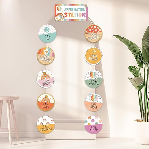 Miniatura 5 de Juego de tablón de anuncios de estación de afirmación retro, decoración de aula positiva, espejo de afirmación para aula, hogar, oficina, pared,