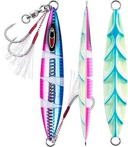 Goture Jig Lento Plano Otoño Luminoso Plomo Vertical Jig Señuelo Artificial de Agua Salada Señuelo de Pesca con Dos Asistencias Mustad Gancho para