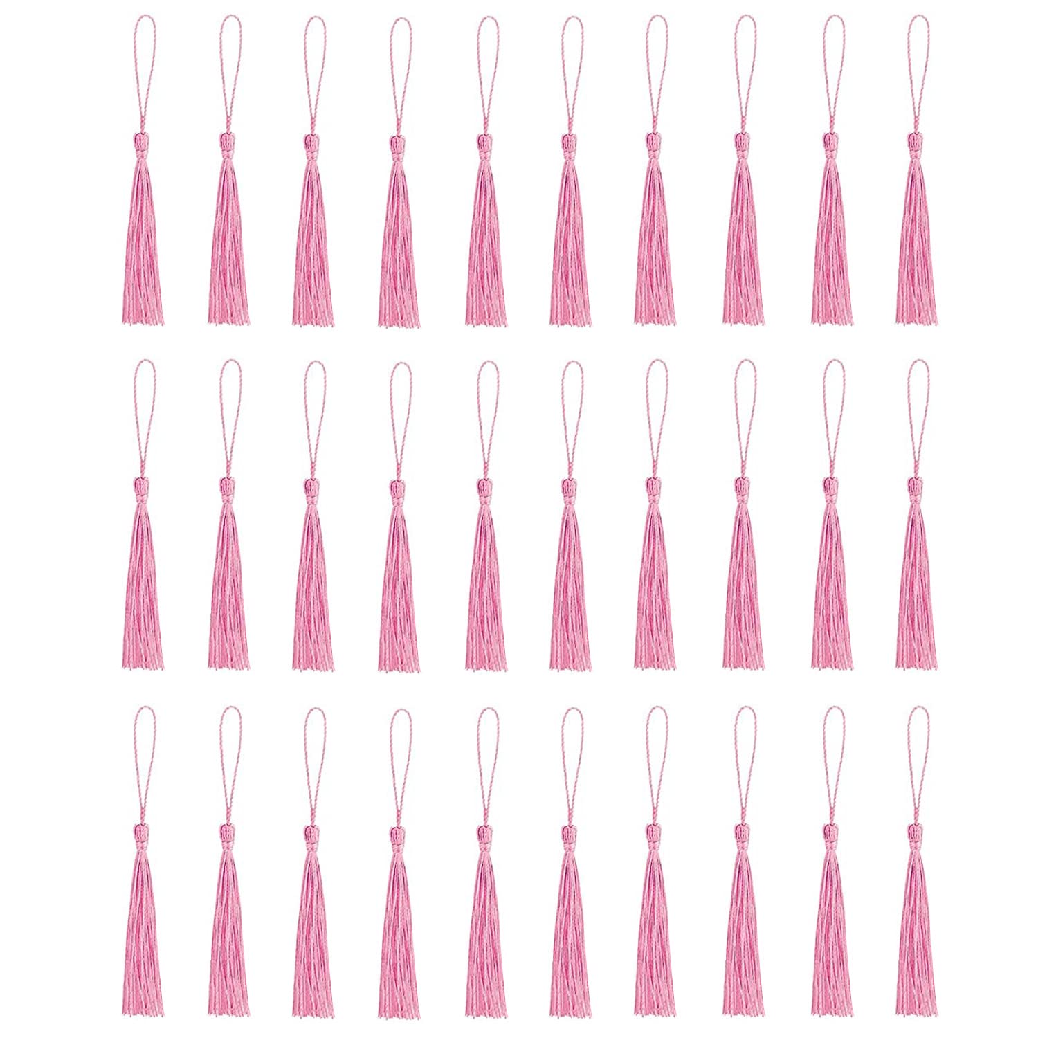 30 PCS Mini Silky Tassels for Bookmark DIY Craft Supplies and Home Decor - Handmade Resin Projects (Pink)