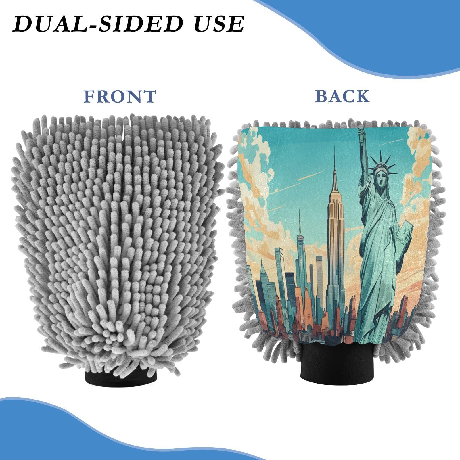 STAYTOP Statue of American Goddess Car Wash Mitt Microfiber, 2Pcs Scratch Free Lint-Free, Premium Chenille Microfiber Mitt Car Wash Brush-L