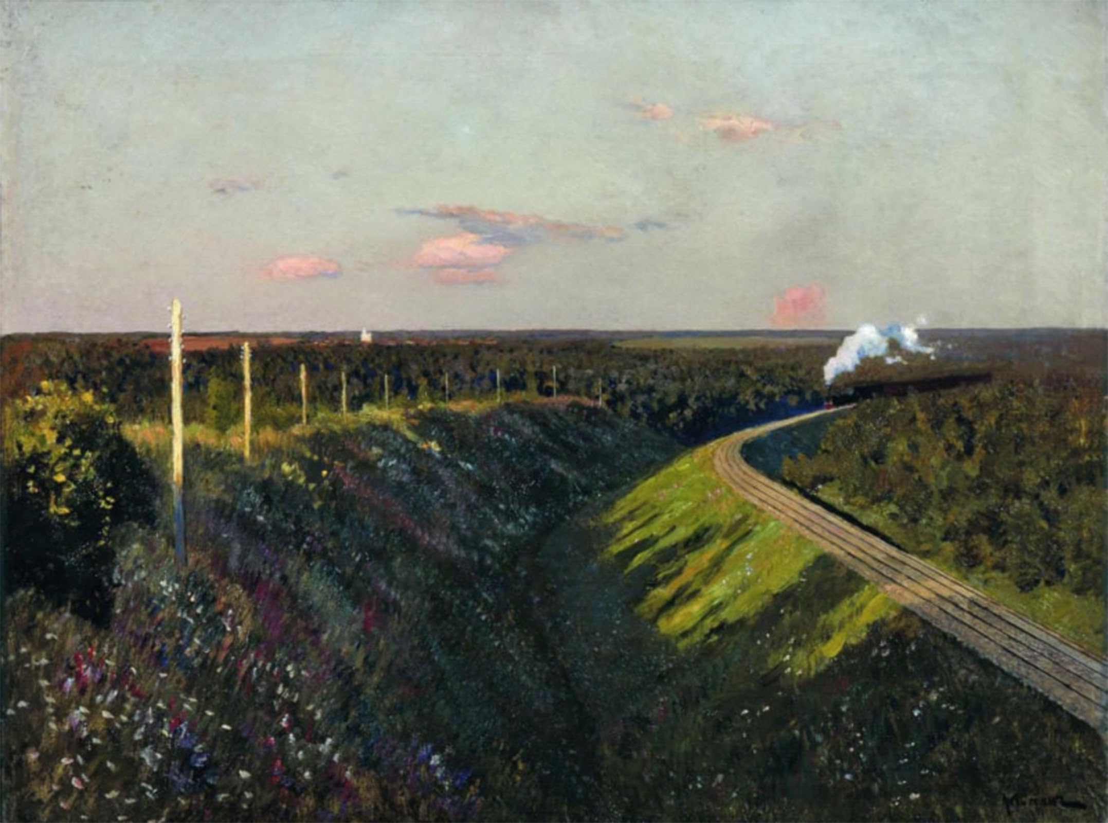 POSTERIIk Famous Modern Artwork Art Mural the Train on the Way by Isaac Levitan Oil Paintings Pictures for Home Decor 60x90cm