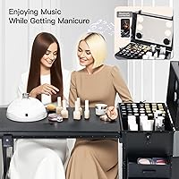 Vista 2 de Mesa de manicura portátil rodante con 3 cajones, estuche de maquillaje con cerradura con espejo y organizador de esmalte de uñas, escritorio de uñas